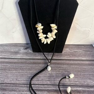 NWT Free People Katie Leather Shell Choker Layered Necklace Beach Bohemian Surf